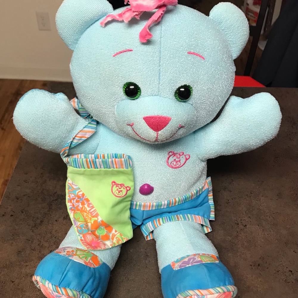 Vtg Tyco 1994 Doodle Bear Blue with Shorts and a Purse 17” Plush